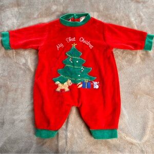 PRIDE & JOY Red and Green Fuzzy Christmas Baby Bodysuit - Size 3M to 6M